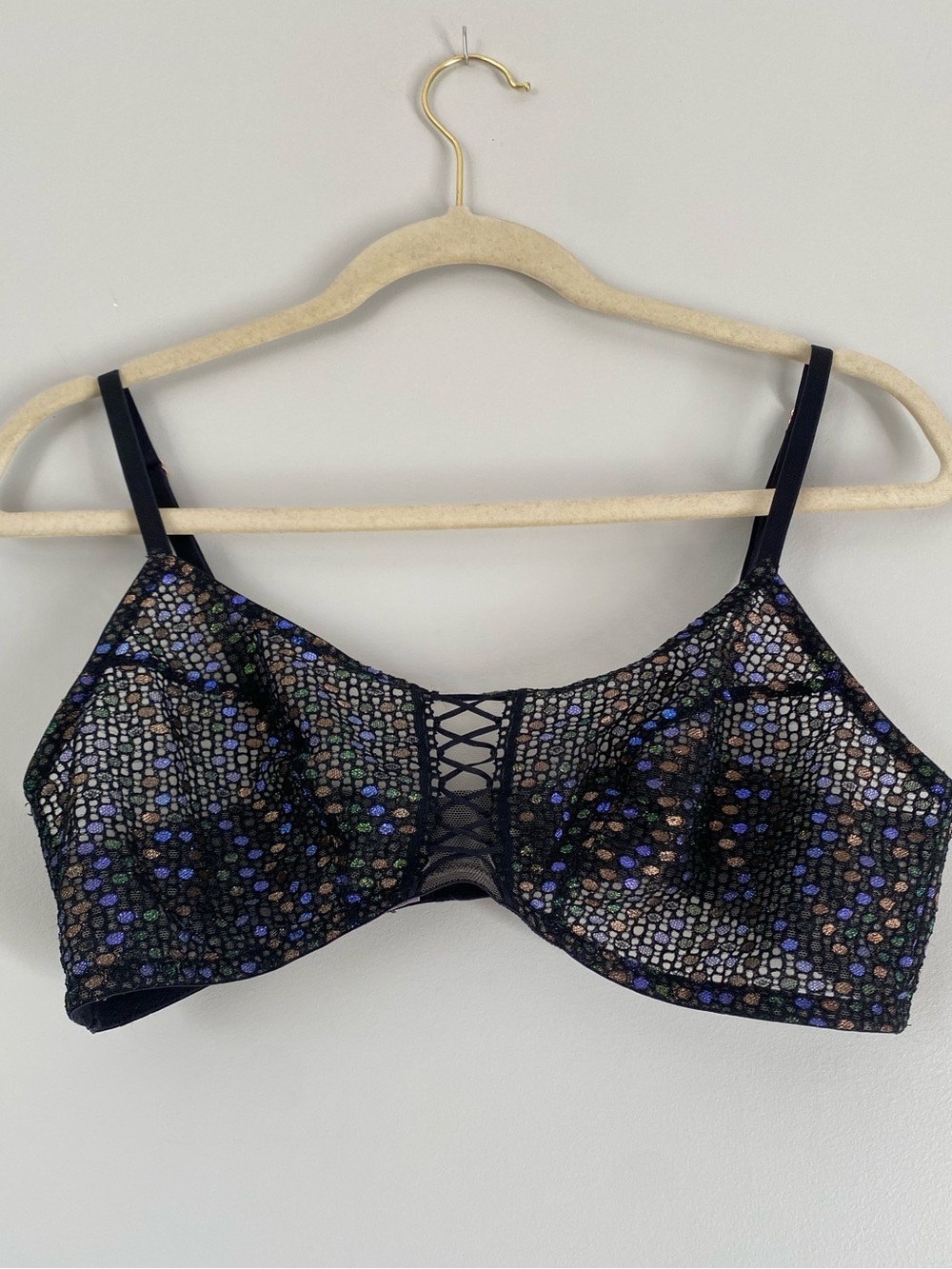 Savage X Fenty Disco Lace-Up Bralette Iridescent Lace XL